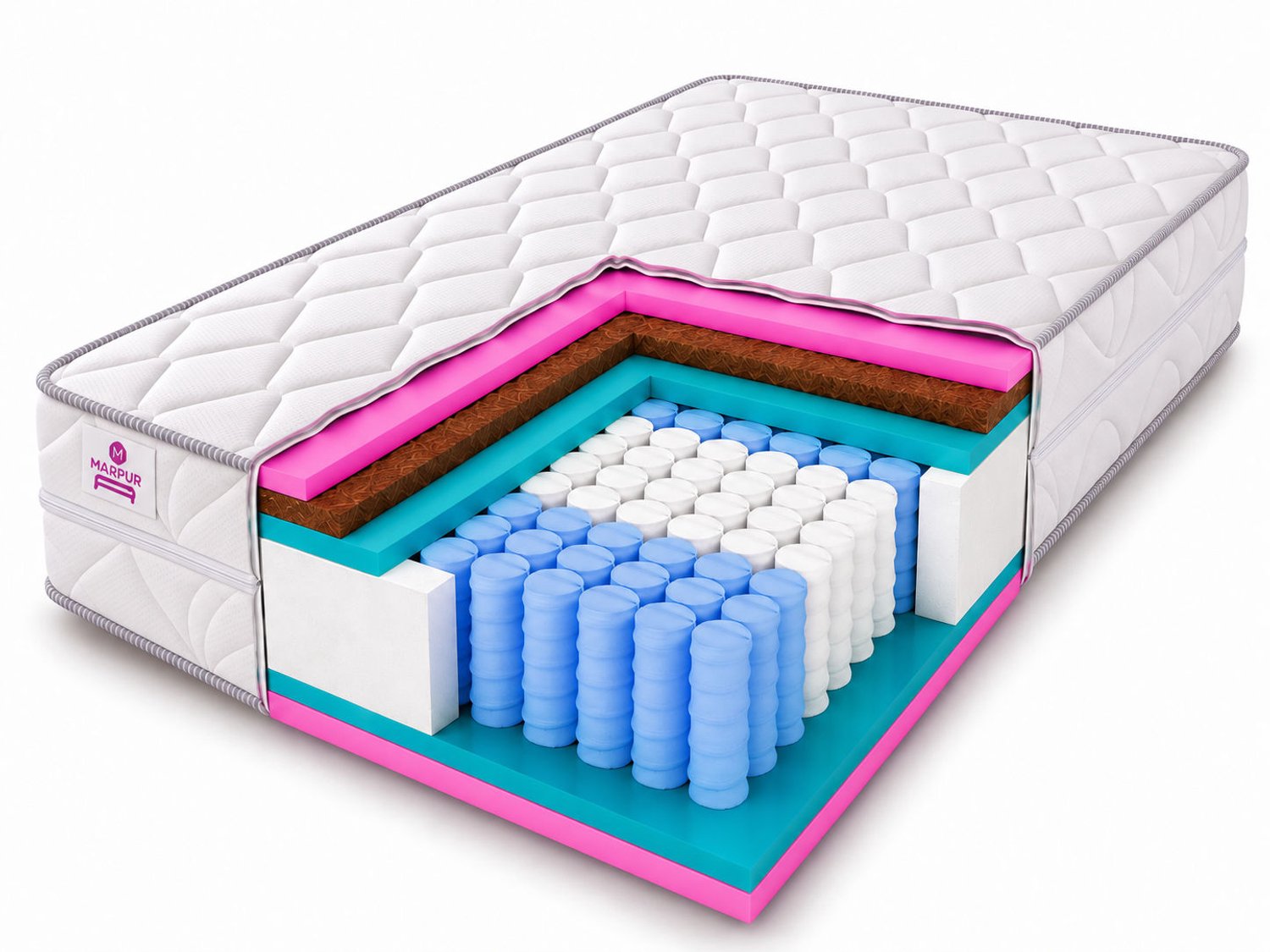 MARPUR Folyesco Pocketveringmatras - Orthopedisch Keermatras H3/H4 - met Kokoslaag - 26 cm dik - 100x200 cm - Zilver