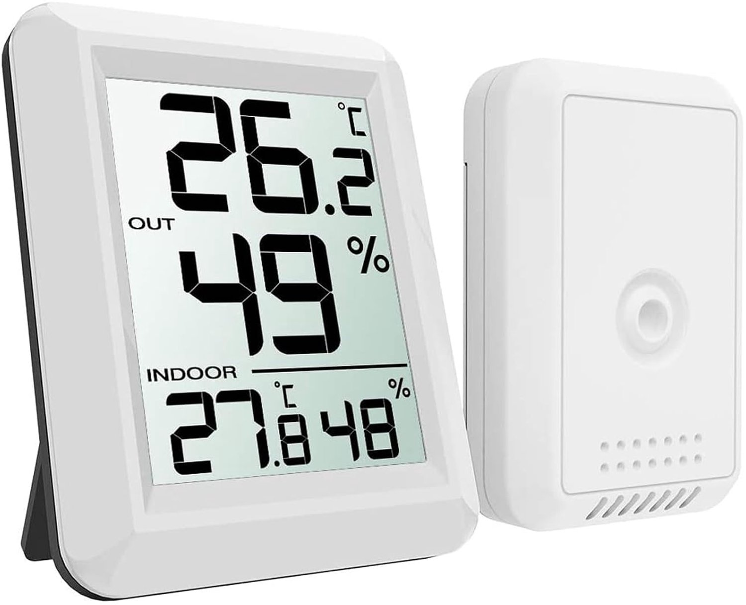 Digitaal draadloos weerstation (met thermometer en hygrometer voor binnen/buiten) — Voorzien van een externe sensor (zendbereik van 100 meter) en ondersteunt het schakelen tussen Celsius (°C) en Fahrenheit (°F).
