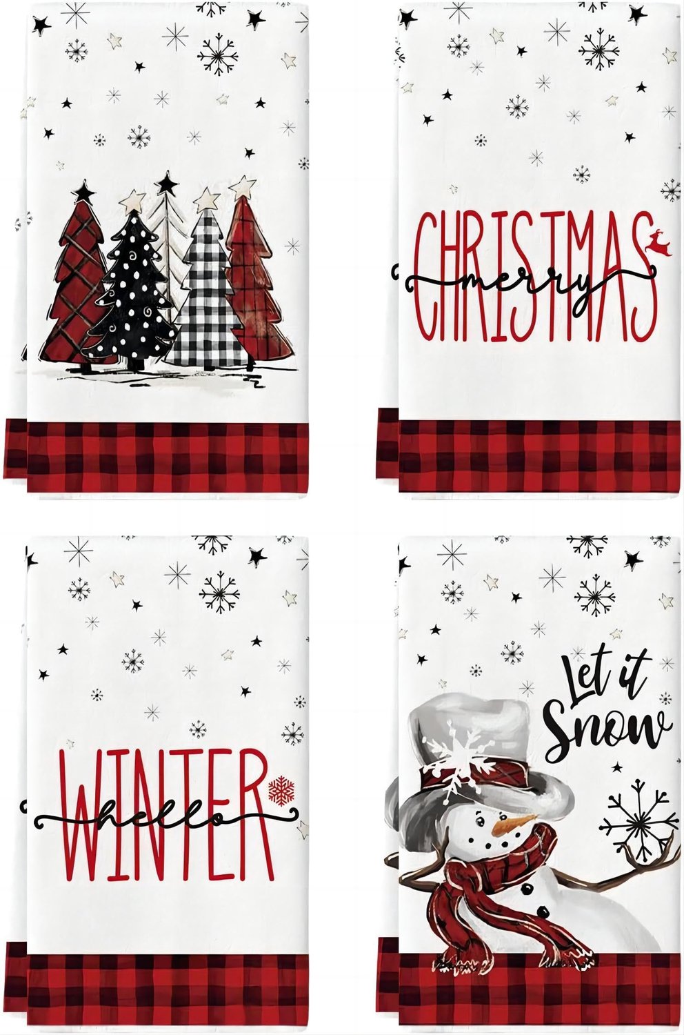 Kerstthema Keuken Handdoeken - Set van 4 Stuks