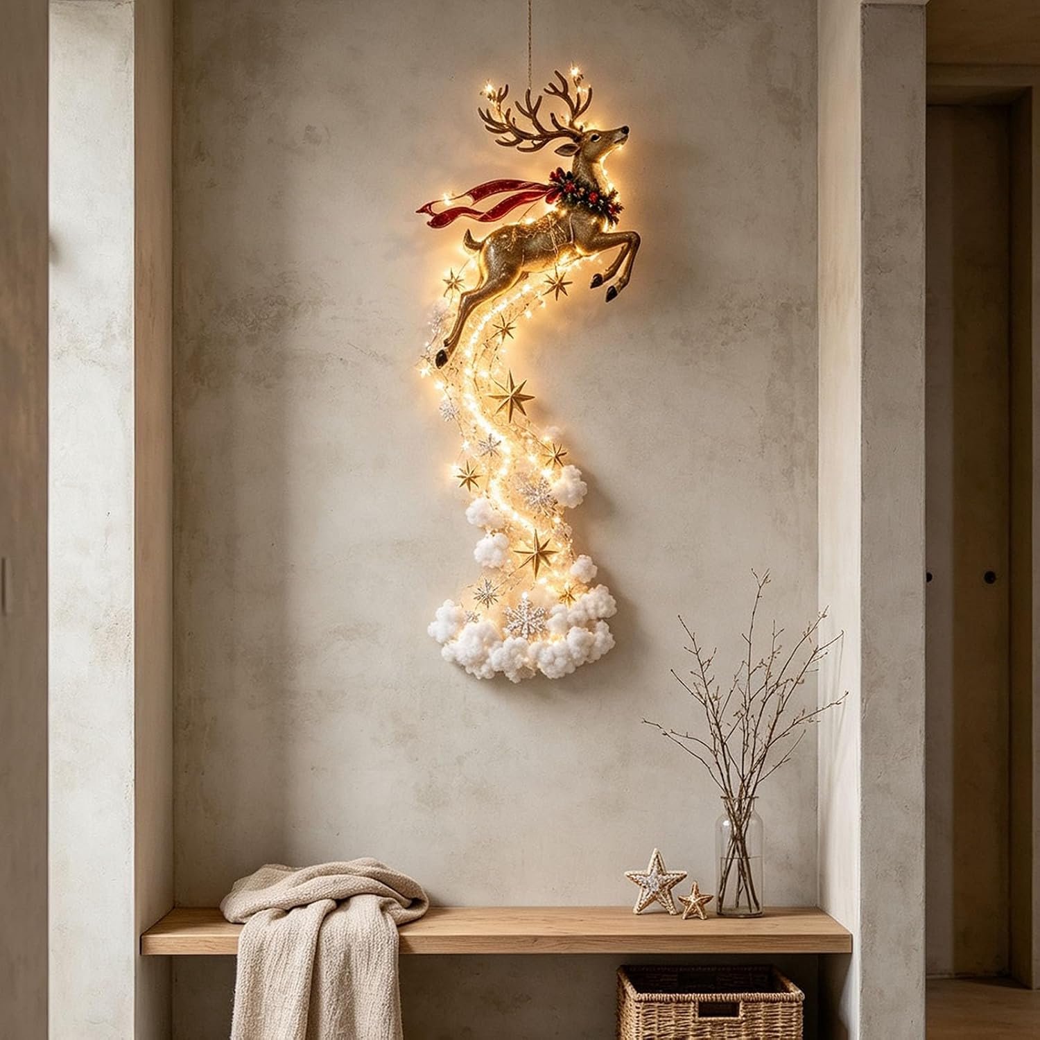 Kerstverlichting Rendier - Knutselpakket DIY Wandhanger - Sfeerlamp Warmwit voor Binnen - Compleet Craft Kit - Handgemaakt Cadeau - Kerstmis December Versiering - Sneeuwman, Kerstman, Reneren Lampen - Binnendeuren Wand Decoratie Lampen - 60cm – foto 5