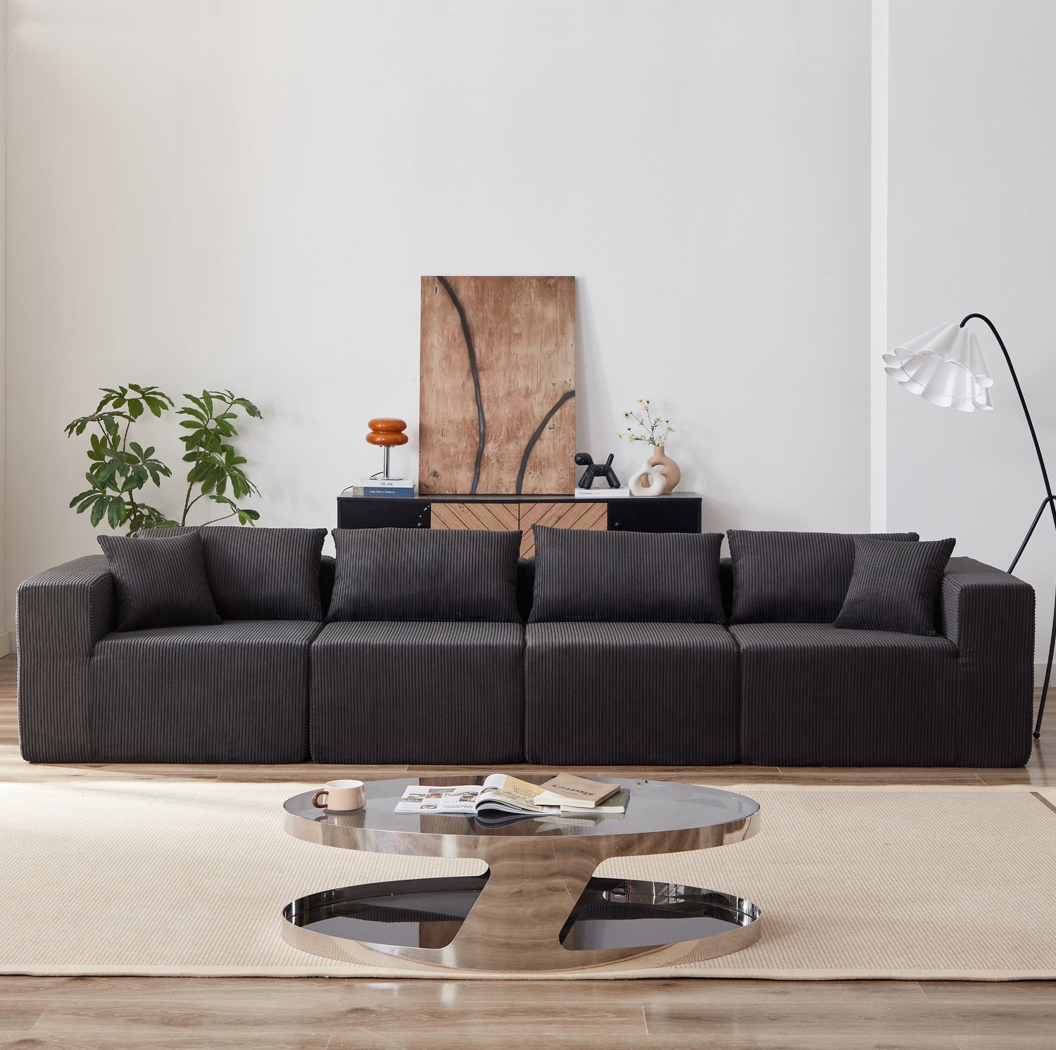 MIVRAY Hoekbank 264 Bij 167 cm - Modulaire L Vorm Met Vier Zitmodules - Voor Woonkamer En Slaapkamer - Ribfluweel Zwart