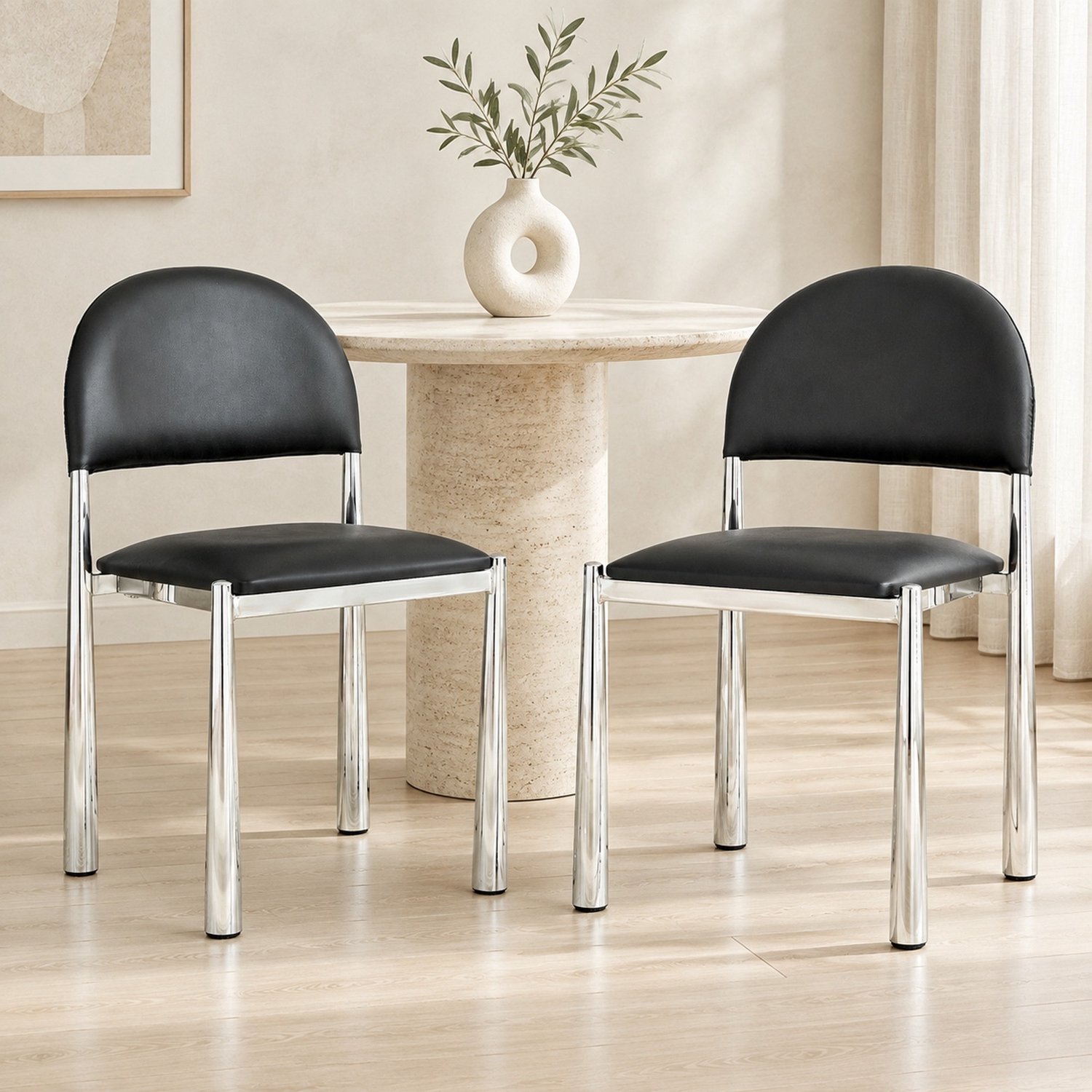 MODFU Eetkamerstoelen Set Van 2 - Gewatteerd - Modern - Kunstleer - Zwart - 80 Cm