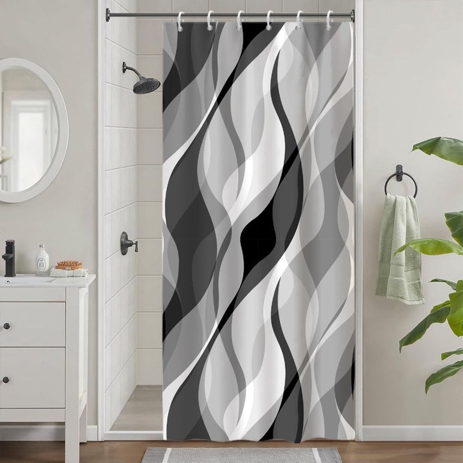 Douchegordijn Grijs Gestreept 90 x 180 cm Wasbaar en Waterdicht