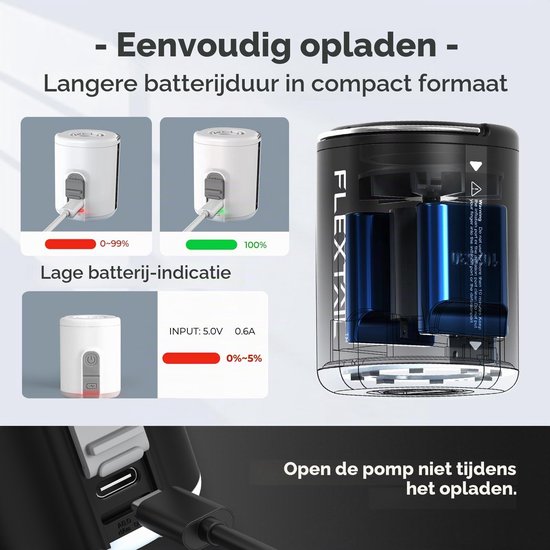 Tiny Pump 2X, Elektrische luchtpomp 4.5 kPa, 180L/min, 5 Luchtsproeiers, 3-in-1 Mini Luchtpomp met Kampeerlantaarn Opblazen/Leeglaten voor Slaapmatten, Luchtbedden, Zwembadaccessoires — afbeelding 5