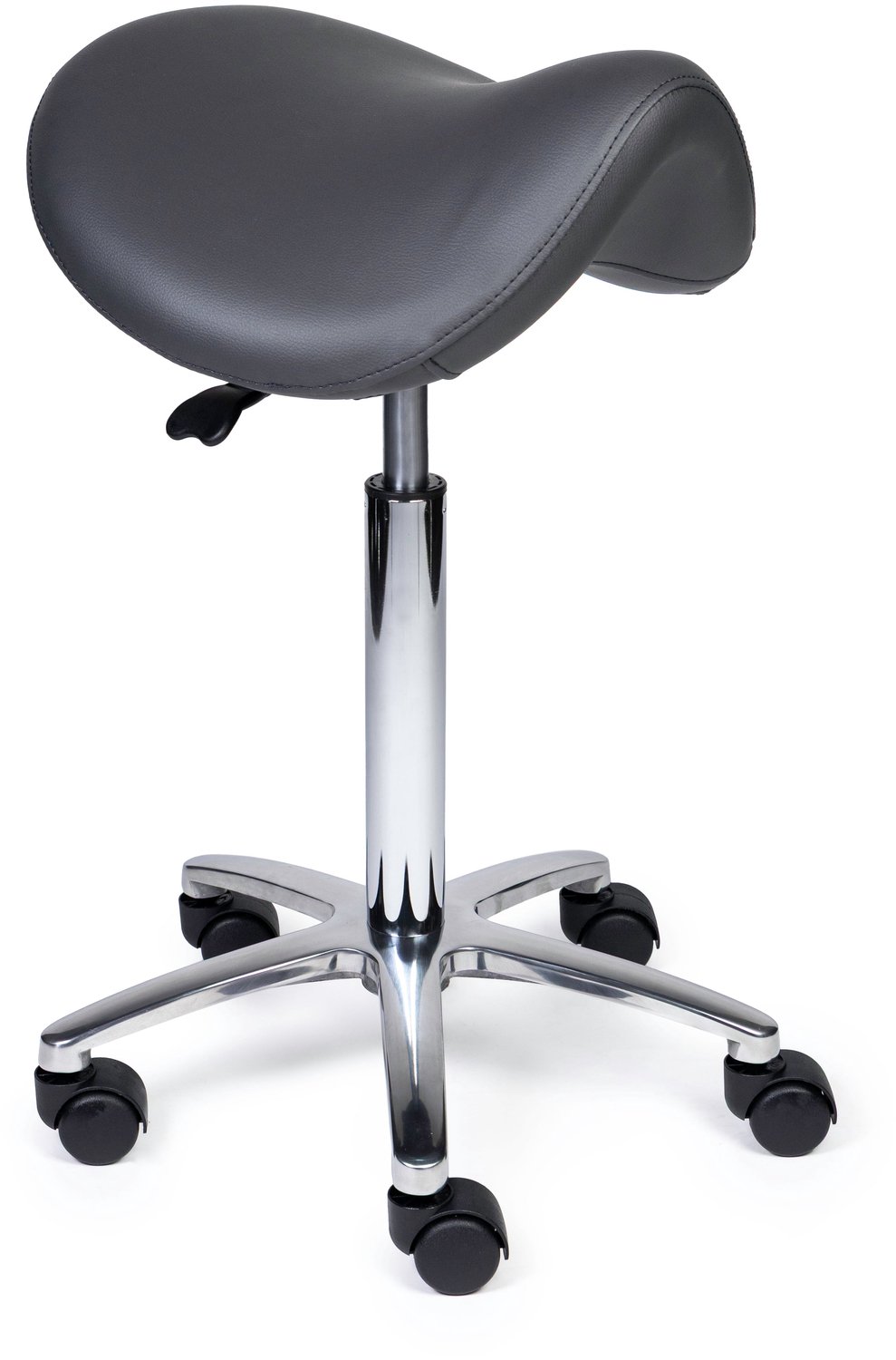 Ergonomische Zadelkruk Premium Grijs op Wielen Hoge uitvoering (70-84cm) / Zonder voetensteun / Voetdoppen