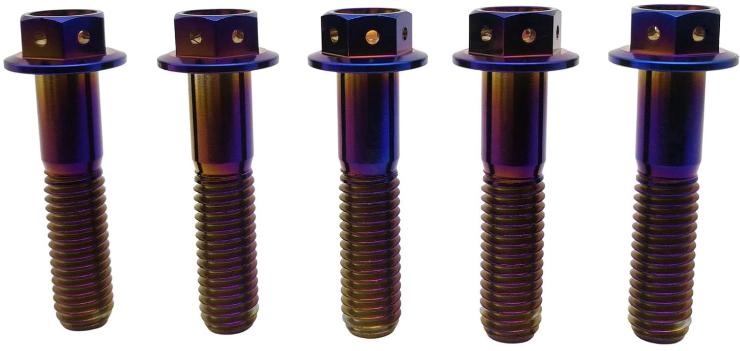 RISON Titanium Bolts Titanium Flange Hex Head Bolts Burned Blue GR5 Titanium Screws M10x1.25x40mm Titanium Bolt Pack - ShopVlot