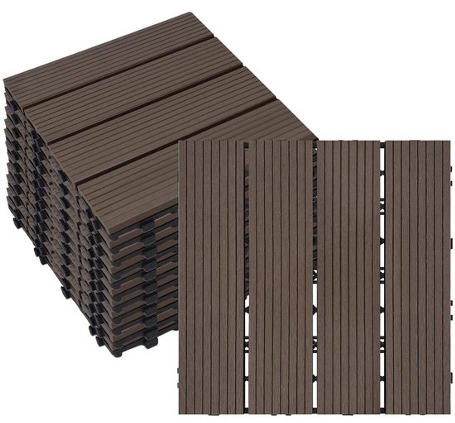 Terrastegels Set - Houten Tegels - Buiten Leven - Klik Systeem - 11 Stuks - Lichtbruin