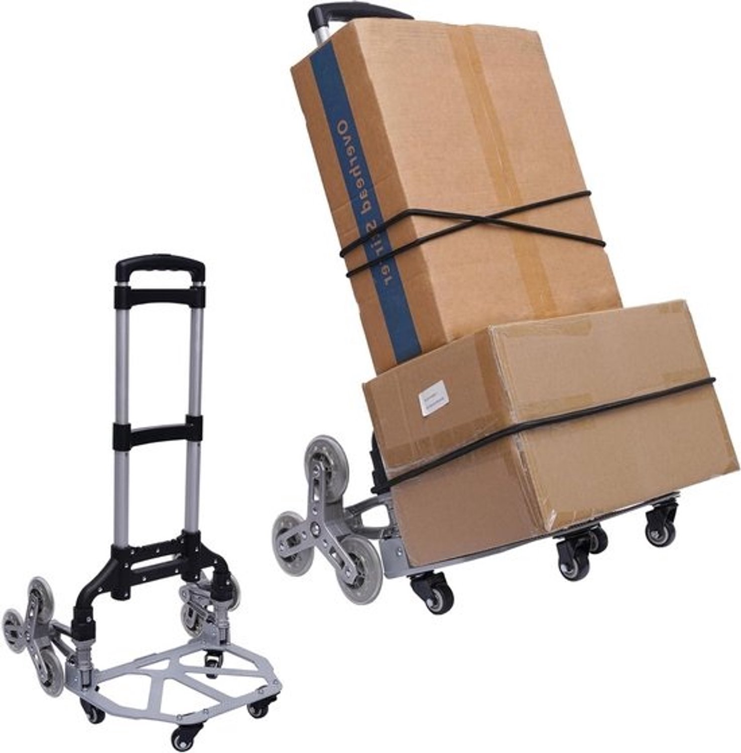 Steekwagen Trapklimmer - Boodschappentrolley Inklapbaar - Goederen Vervoeren - Dubbele Wielen - Tot 75 kg - Zwart