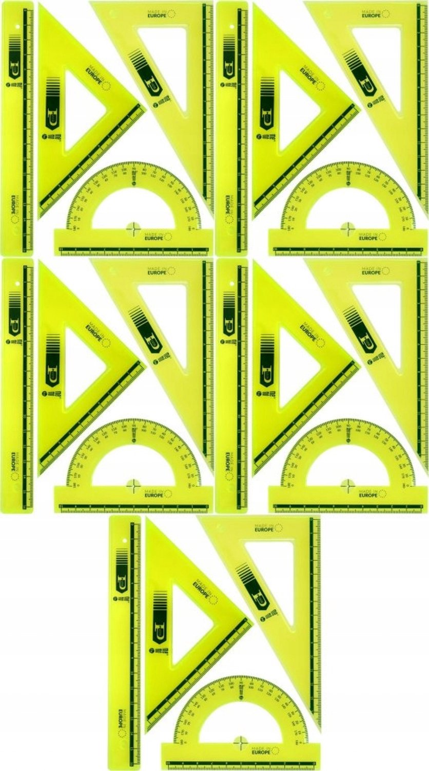 5x Fluorescerende Tekenliniaal Set 16cm
