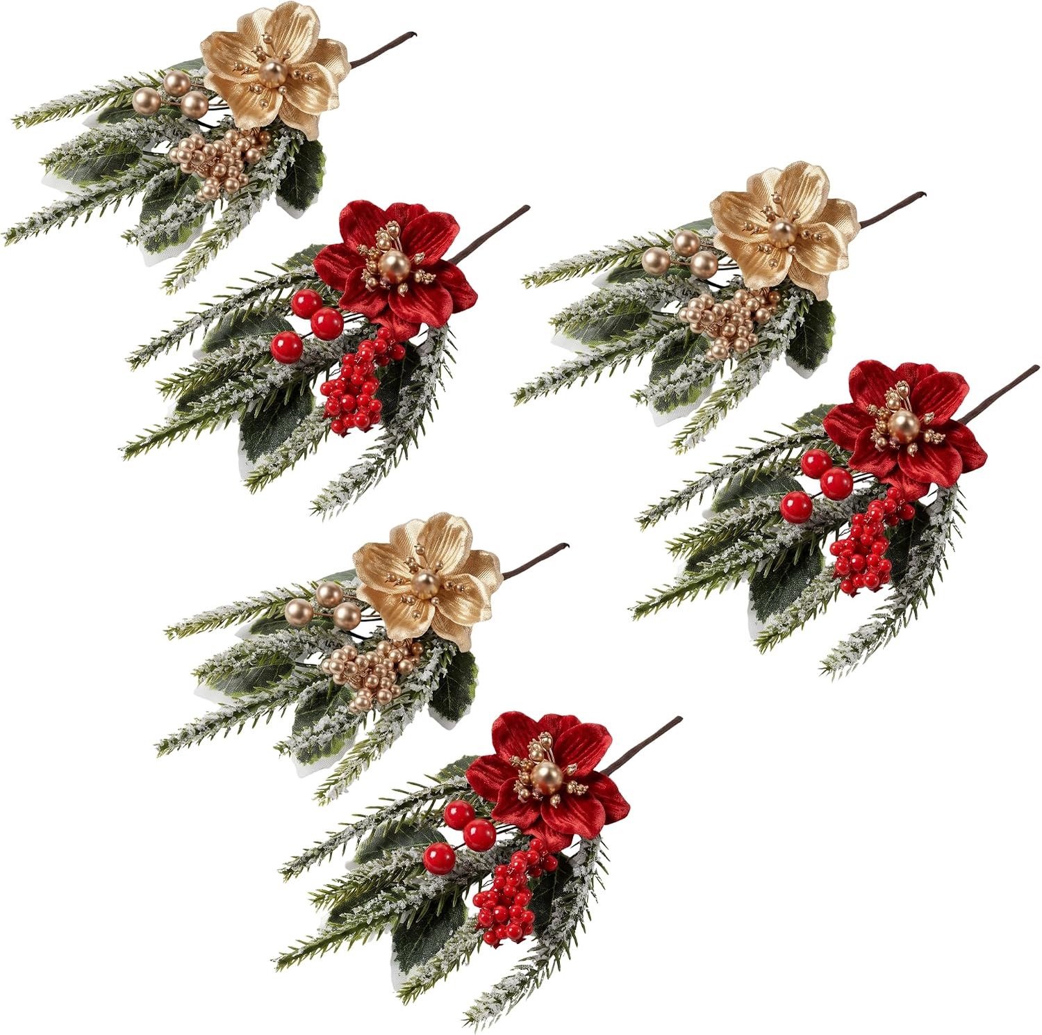 Kerstboeket - Groen - 20 cm - Kunstmatige Anemoon met Bessen en Hulst - Voor Decoratie