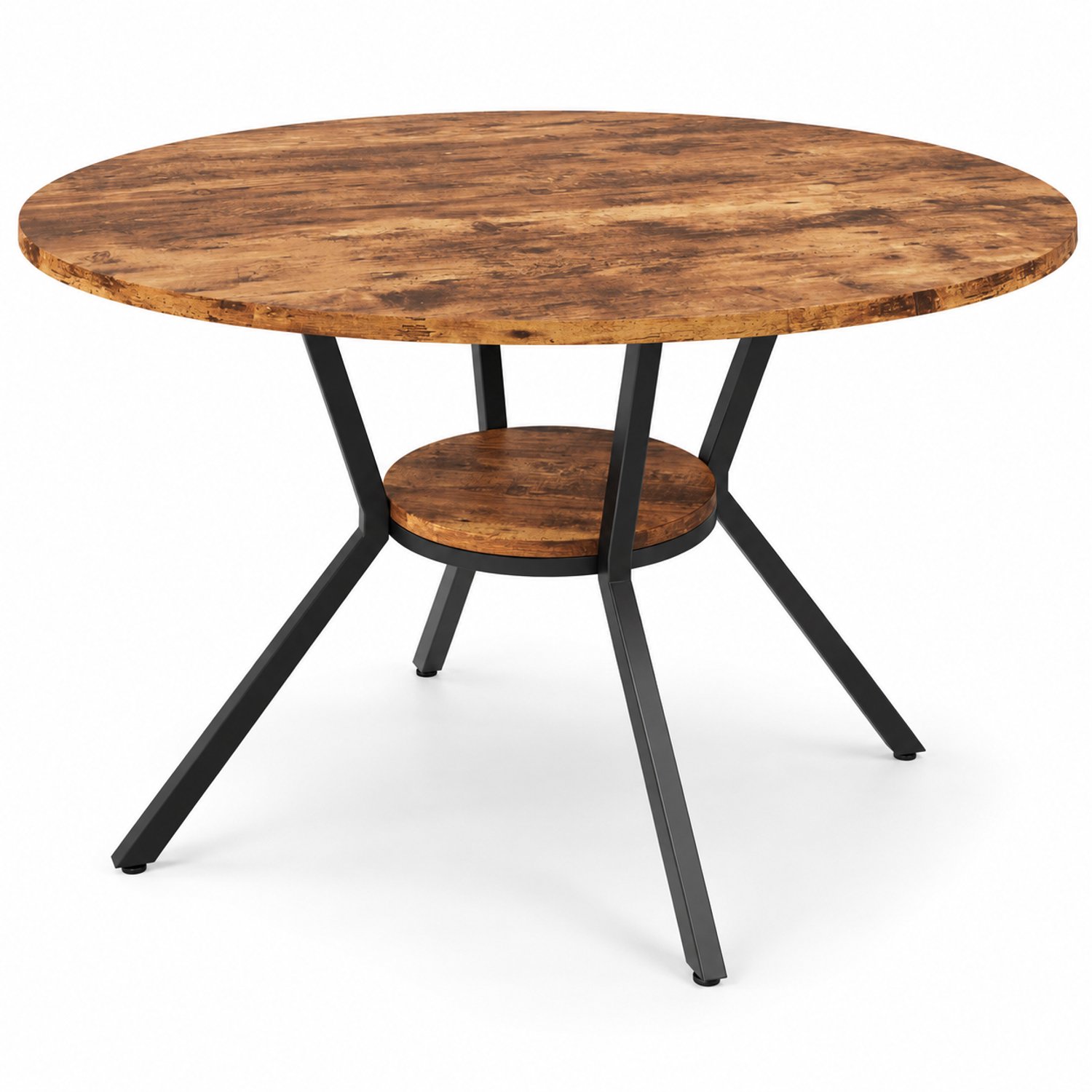 Luxevo Ronde Eettafel - Ø 120 cm - Met Opbergvak - 4-6 Personen - Metalen Onderstel - Industrieel & Modern - Houtlook Bruin Houtlook