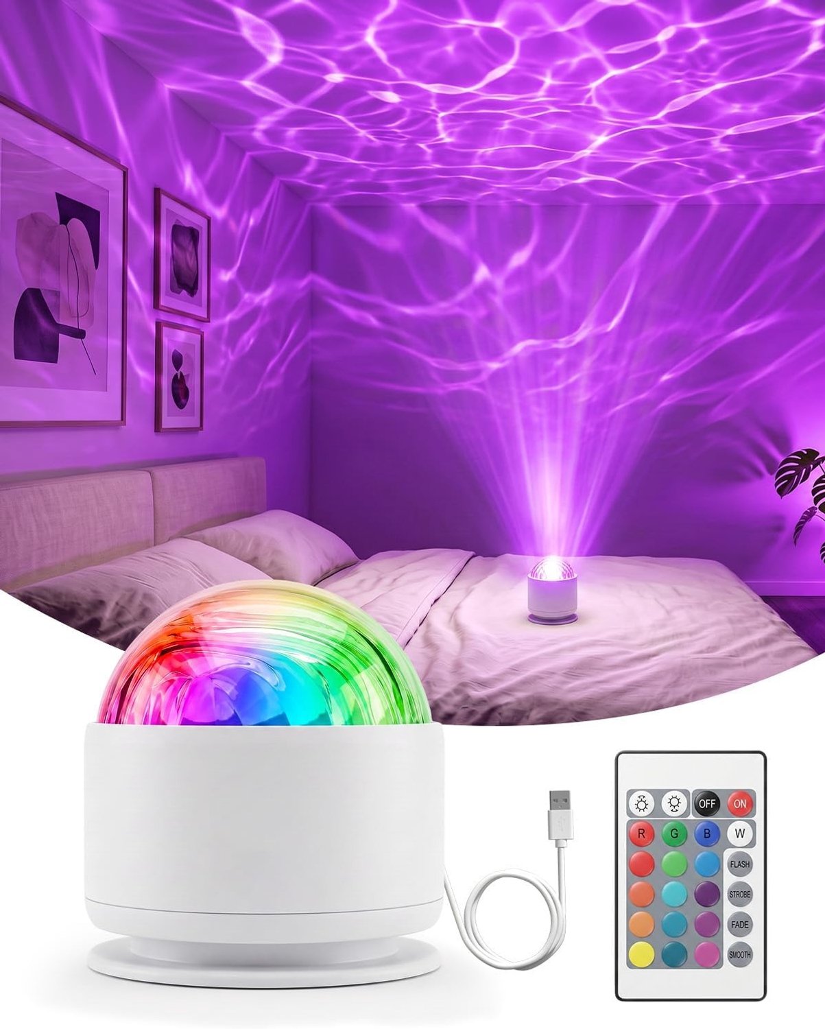 Oceaanprojector - Multicolor - USB Aangedreven - Nachtlamp met Afstandsbediening - Voor Slaapkamers en Ontspanning