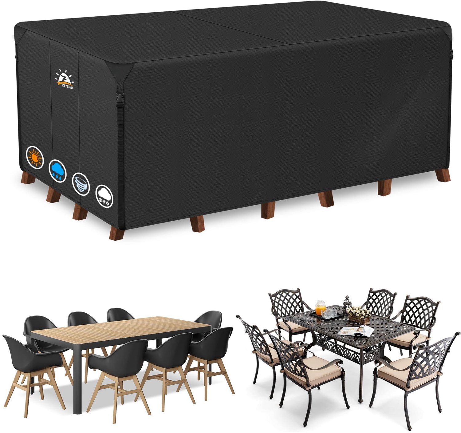 Famanu Beschermhoes voor tuinmeubelen 175 x 120 x 73 cm, waterdichte en zware rechthoekige afdekking van 600D Oxford, ideaal voor loungesets en terrassen wit