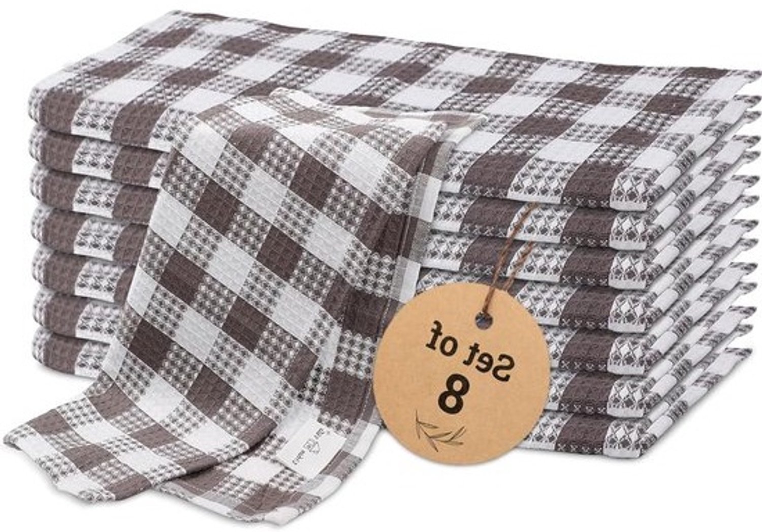 Urban Villa Vaatdoeken Wafel Buffalo Check Keuken Schotel Doeken Grijs/Wit Kleur Set van 8 Sneldrogende Vaatdoeken Zeer Absorberend Katoen Maat 30x30 cm met verstekhoeken Keuken Theedoeken
