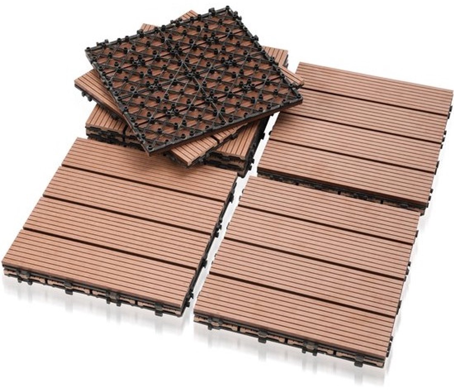 22 stuks WPC-terrastegels - 30x30 cm - inclusief kliksysteem - waterdicht - bruin - voor terras en balkon, 2 m²