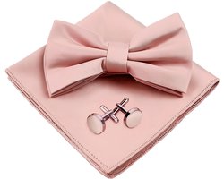 CENCERY Roze Vlinderdas Set met Zakdoek voor Mannen | Zijde Manchetknopen en Vlinderdas | Stijlvol Set voor Speciale Gelegenheden