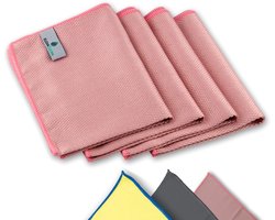 ELEXACLEAN Raamdoek streeploos, microvezel ruitendoek (4 stuks, 40x30 cm, rood) premium glasdoeken autodoek voor binnen & buiten