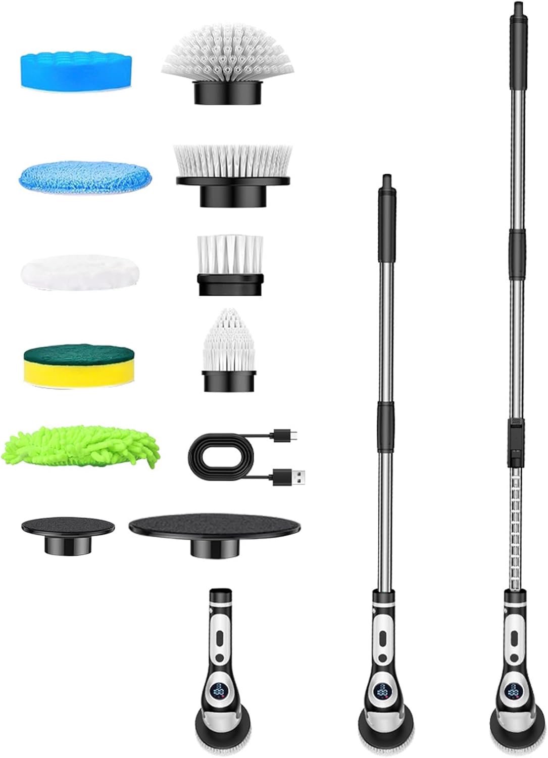 Electric, voice-controlled cordless cleaning brush with automatic rotating telescopic rod and 9 brush heads - ShopVlot