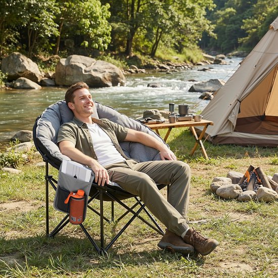 LIFERUN Campingstoel Opvouwbaar - Strandstoel - Klapstoel - Moonchair 150KG - Grijs — afbeelding 5