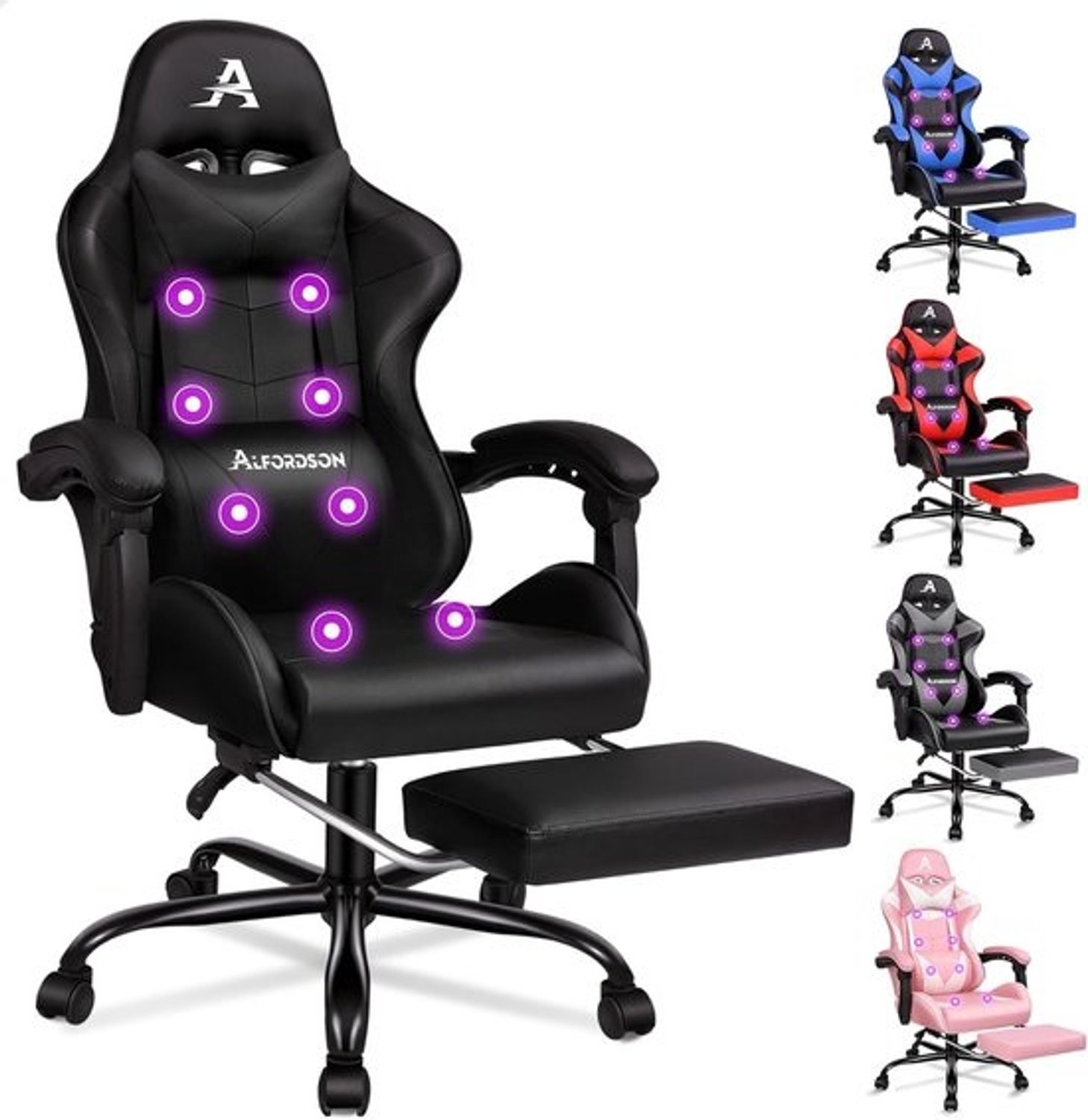 Gaming Stoel - Bureaustoel Racestoel - Comfortabel Zitten - 8-Punts Massagefunctie - 180 kg Draagvermogen - Zwart
