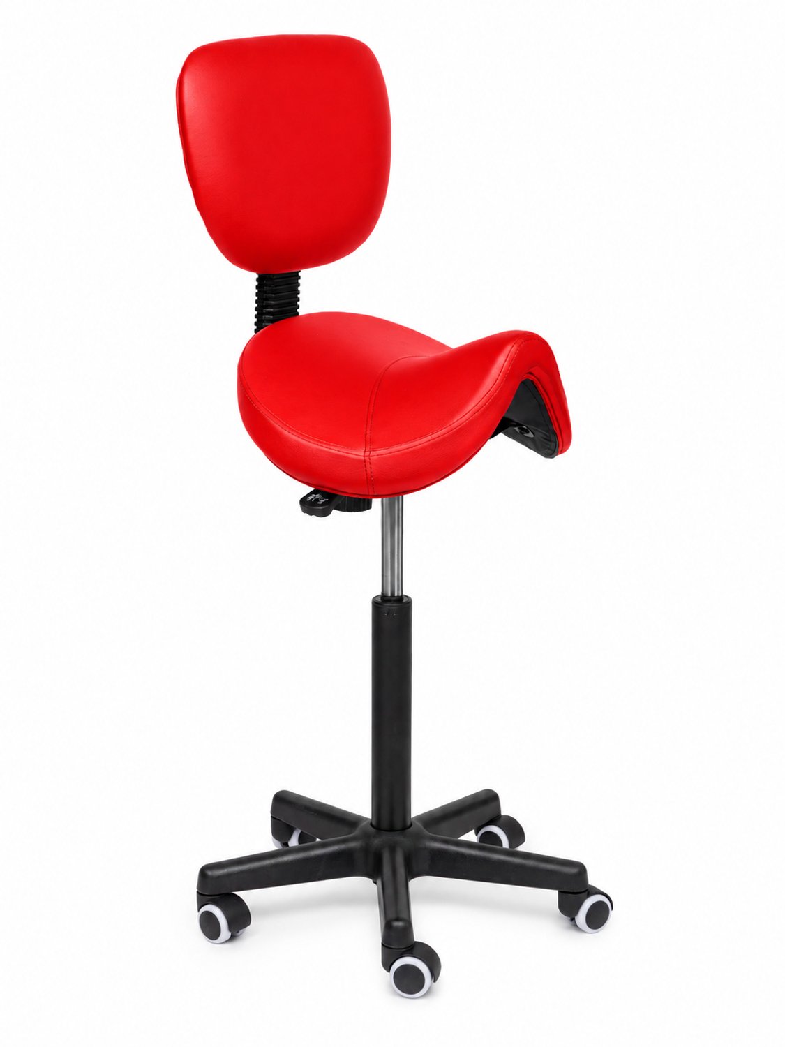 Ergonomische Zadelkruk met Rugleuning Comfort Rood op Wielen Standaard (50-68cm) / Zonder voetsteun / Standaard wielen