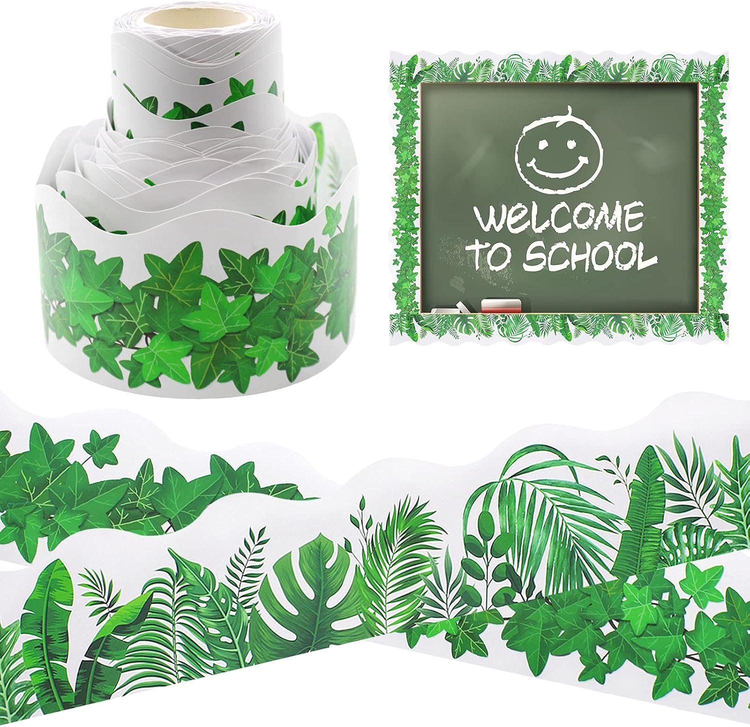 Bulletinbordrand Boho Groene Bladeren - Dubbelzijdig - Decoratieve Trim voor Klaslokalen - ShopVlot