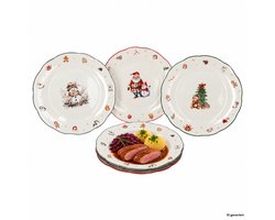 6-delige set dinerborden NAVIDAD Grijs, Groen & Rood van porselein