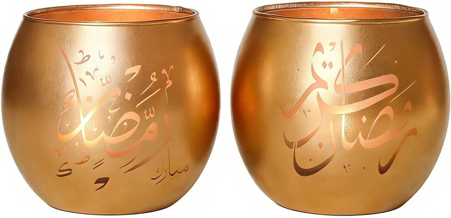 Ramadan kaarsenhouders 4 stuks - luxe lasergeëtst glas - gouden decoratie voor thuis - ShopVlot