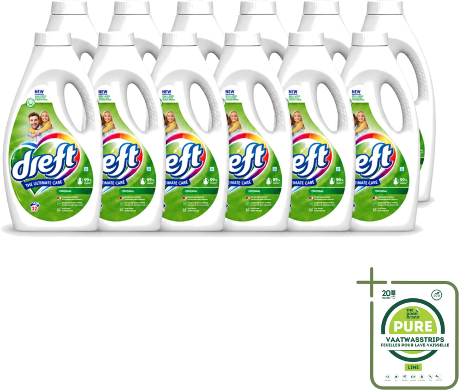 12 x Dreft - Ultimate Care - Vloeibaar Wasmiddel - Gekleurde Was - Original - 32 Wasbeurten - Grootverpakking - Vaatwasstrips - Kleurbeveiliging - Vloeibaar Wasmiddel - Gekleurde Was - Frisse Geur - Wasmiddel Origineel