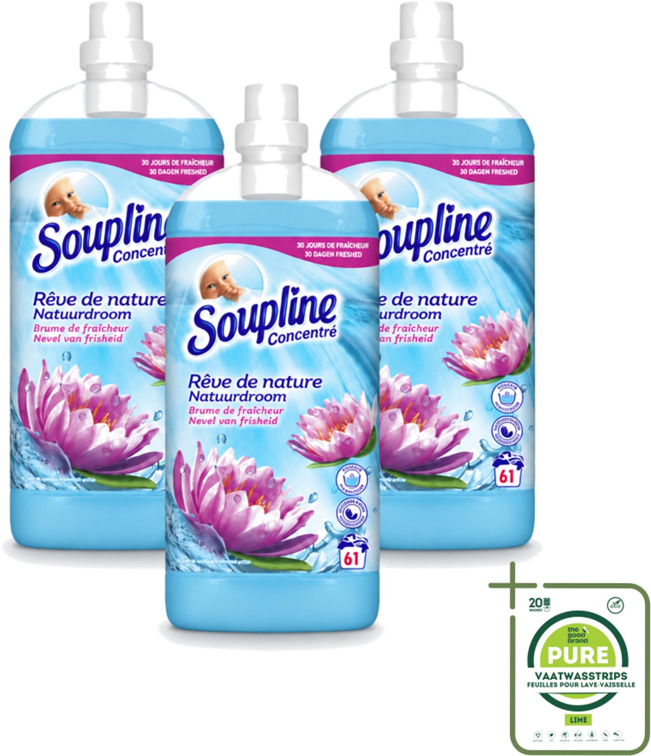 3 x Soupline – Wasverzachter – Nevel van Frisheid – 1,35 L - Grootverpakking - Vaatwasstrips - Wasverzachter - Nevel Van Frisheid - Wasverzachter Nevel Van Frisheid - Wasverzachter Voor Kleding - Wasverzachter Voor Beddengoed