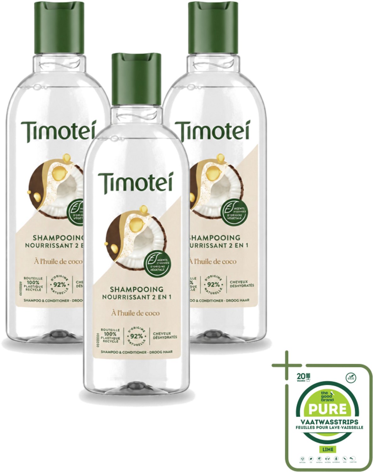 3 x Timotei - Shampoo - Nourrissant - 2in1 - 300ml - Grootverpakking - Vaatwasstrips - Shampoo Haar Verzorging - Haar Reinigen - Haar Verzorgen - Voedend Shampoo - 2 In 1 Shampoo