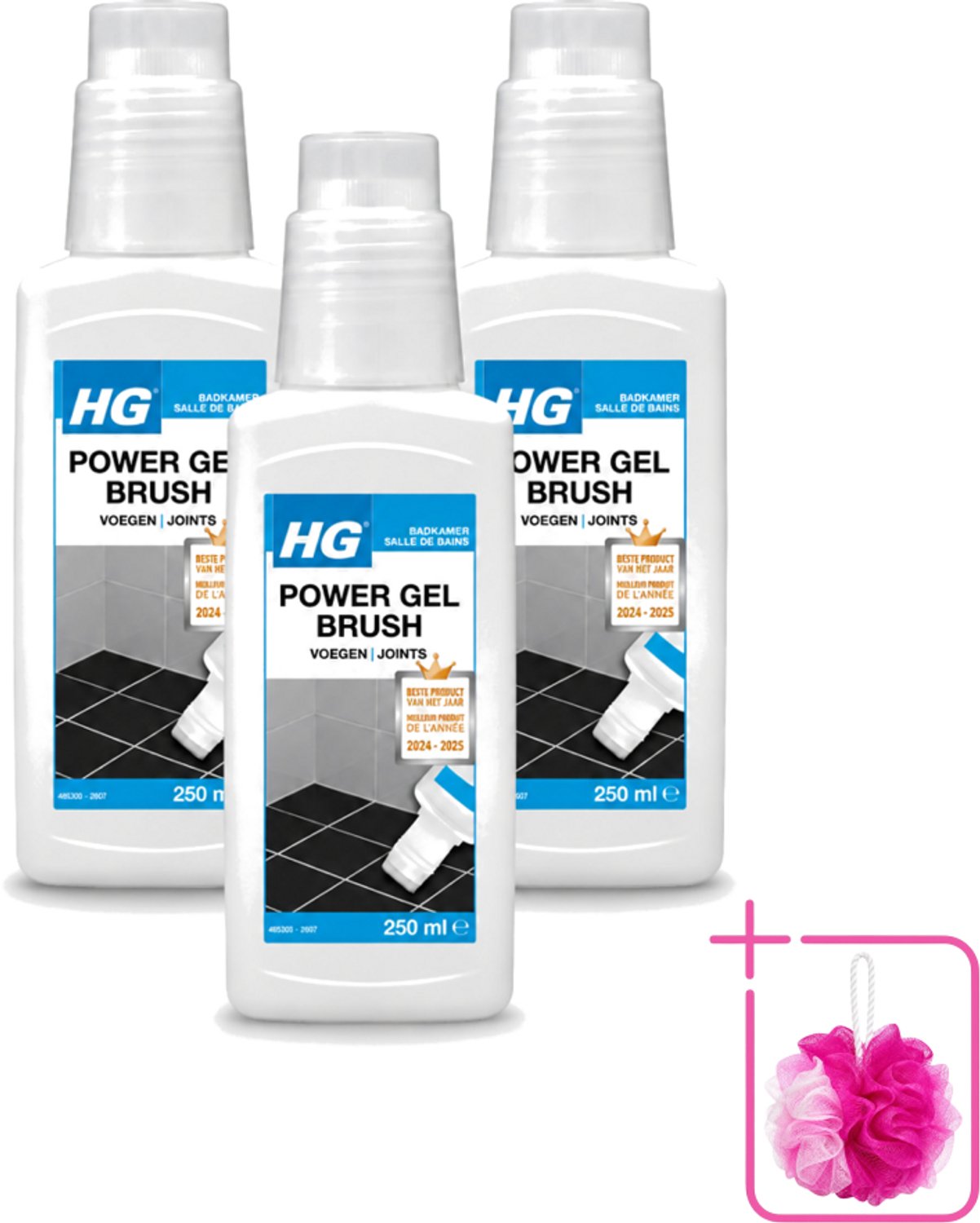 3 x HG - Badkamer - Voegenreiniger - Power Gel Borstel - 250 ml - Bulkverpakking - Voegen reinigen - Douchemop - Voegen reiniger