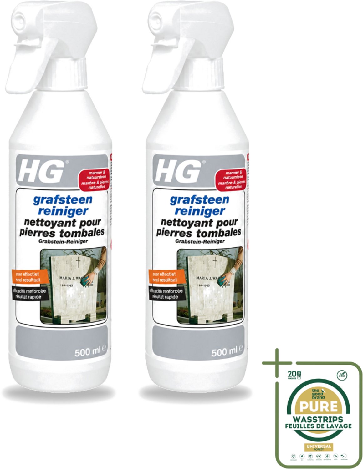 2 x HG - Grafsteenreiniger - Beschermt & Reinigt - 500 ml - Grafsteen Reinigen - Natuursteen Reinigen - Grafsteen Onderhoud - Grafsteen Reiniger - Grafsteen Behandelen