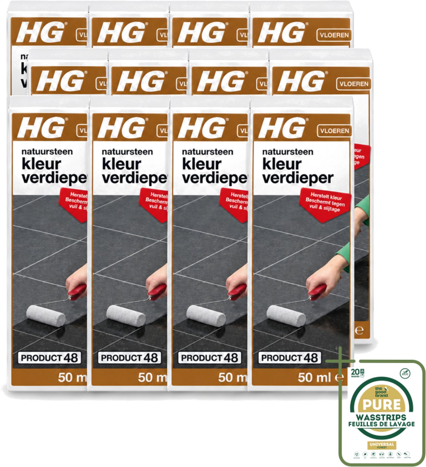 12 x HG - Natuursteen Kleurverdieper - Herstelt Kleur - Beschermt Tegen Vuil & Slijtage - 50 ml - Wasstrips - Natuursteen Kleurverdieper - Natuursteen Beschermen - Natuursteen Slijtage - Natuursteen Vuil - Natuursteen Herstellen