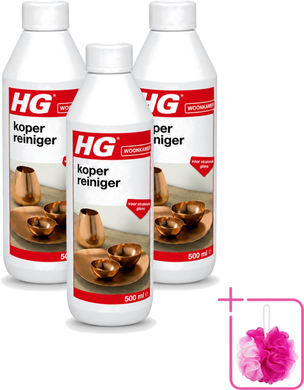 3 x HG - Koper Reiniger - Voor Stralende Glans - 500 ml - Bulkverpakking - Koper reinigen - Koper glans