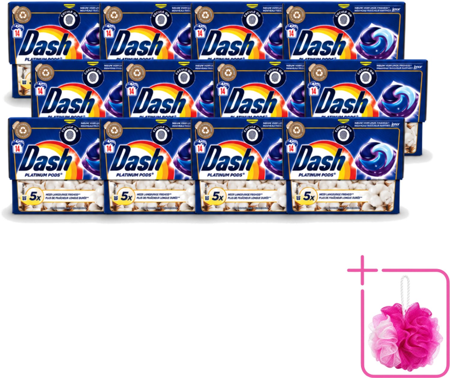 12 x Dash Platinum - Wasmiddel Capsules - Witte en Gekleurde Was - Frisheid van Katoen - 14 Wasbeurten - Bulkverpakking - Wasmiddel - Douchemop - Wascapsules