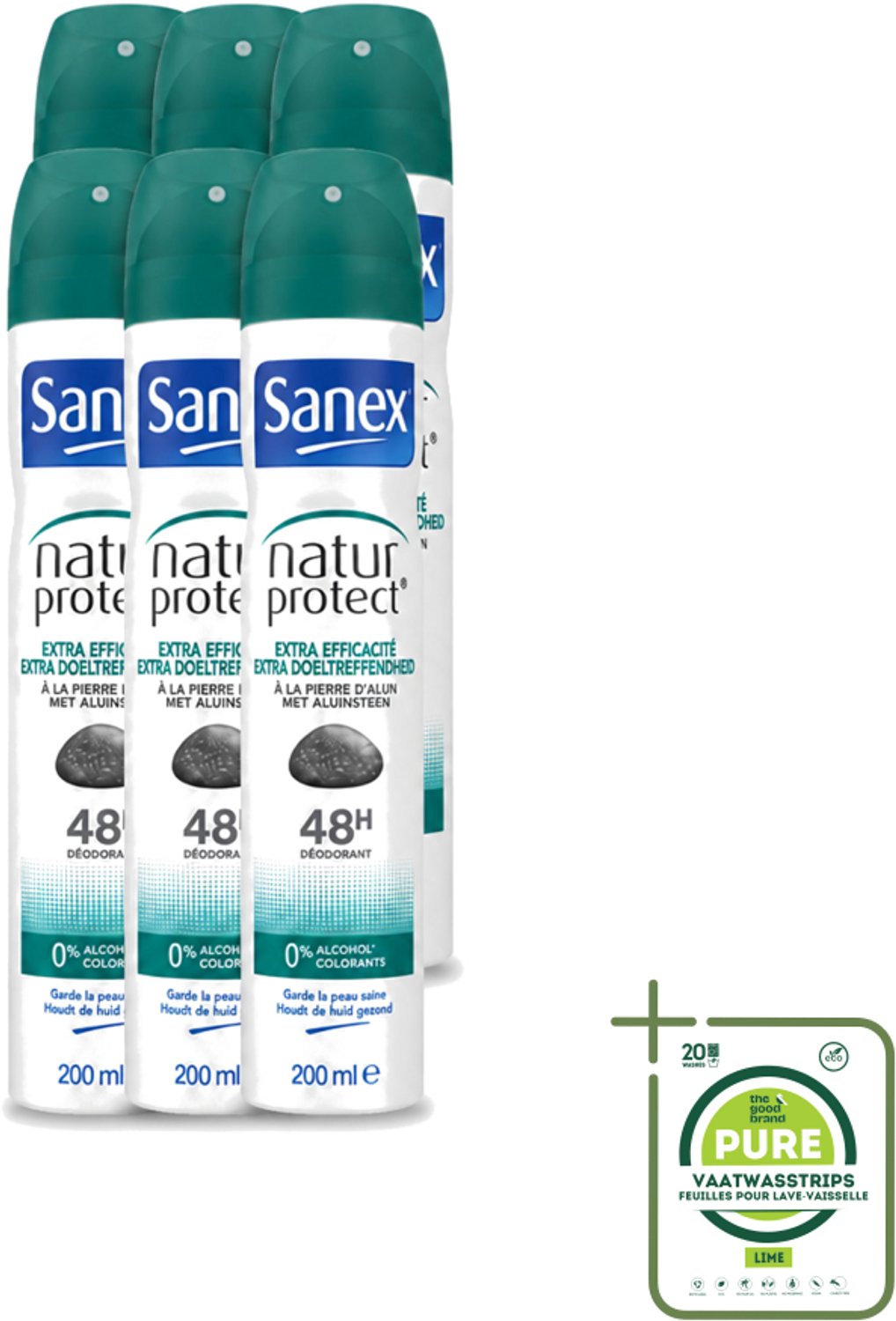 6 x Sanex – Deodorant Spray – Aluinsteen – 200 ml - Grootverpakking - Vaatwasstrips - Deodorant Spray - Natuurlijke Deodorant - Aluinsteen - Frisse Geur - Huidvriendelijk