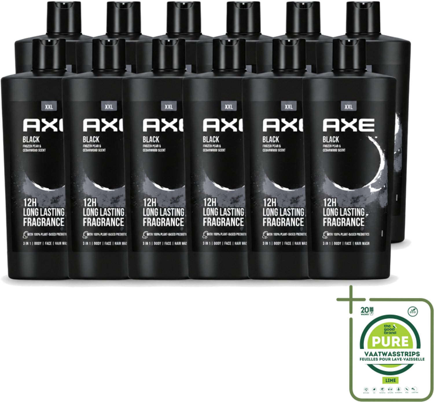 12 x AXE – Douchegel – Black – 700 ml - Grootverpakking - Vaatwasstrips - Douchegel - Douchegel Mannen - Douchegel Black - Douchegel Fris - Douchegel Voor Mannen