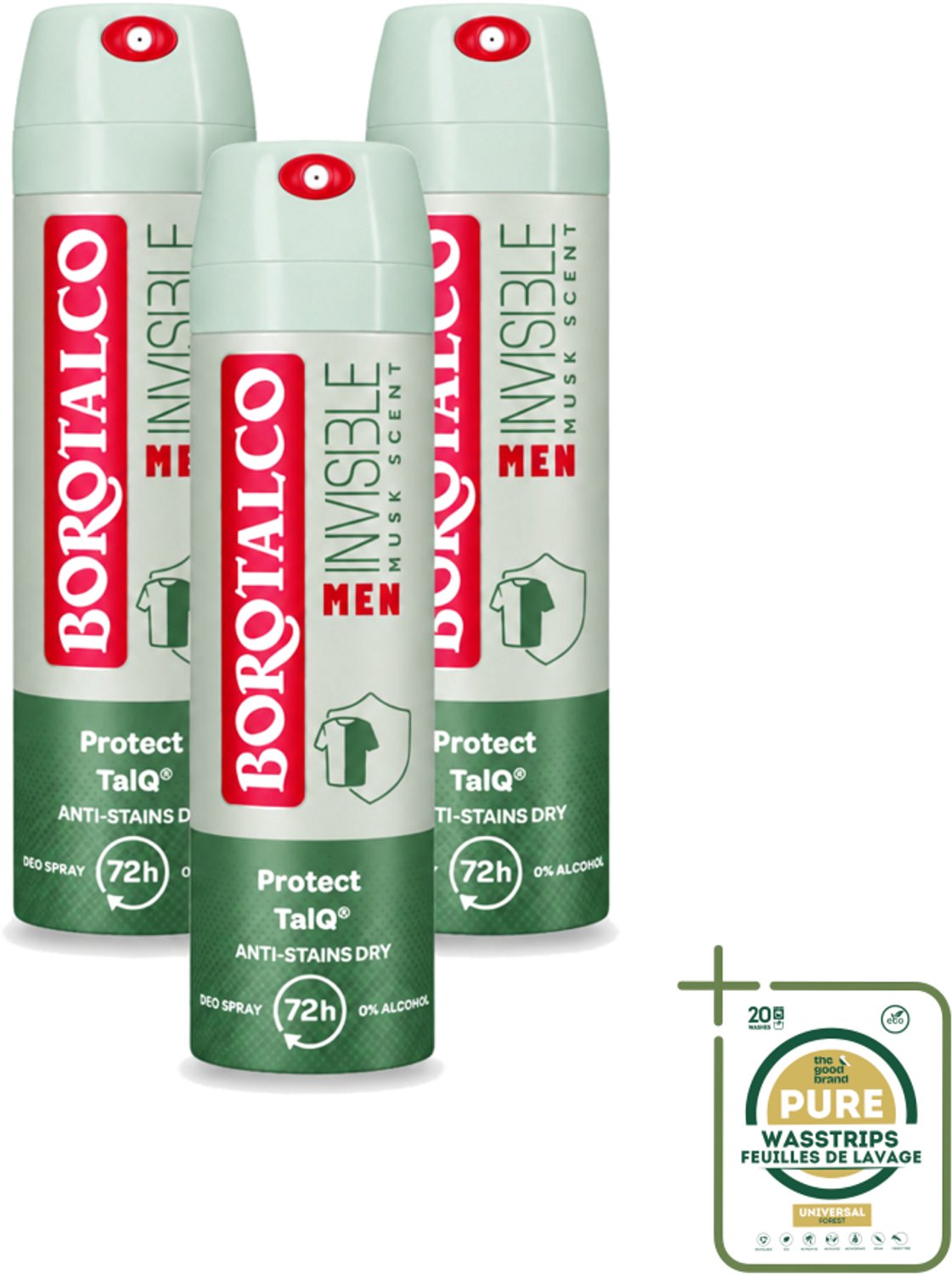 3 x Borotalco – Deodorant Spray – Men Musk Geur – 150 ml - Wasstrips - Deodorant Spray - Mannelijke Geur - Musk - Zweetvermindering - Frisse Geur
