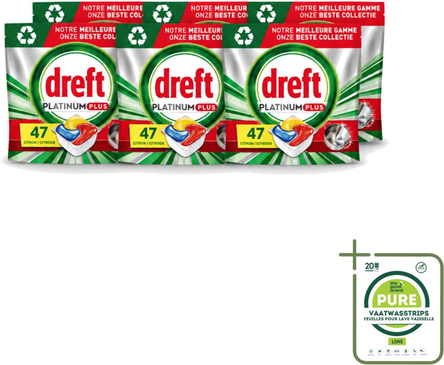 6 x Dreft Platinum Plus - All In One - Vaatwascapsules - Anti-Matt Technologie - Citroen - 47 Afwasbeurten - Grootverpakking - Vaatwasmiddel - Vaatwascapsule - Vaatwasmiddel Capsule - Vaatwasmiddel 71 Wasbeurten - Vaatwasmiddel Met Spoelglans