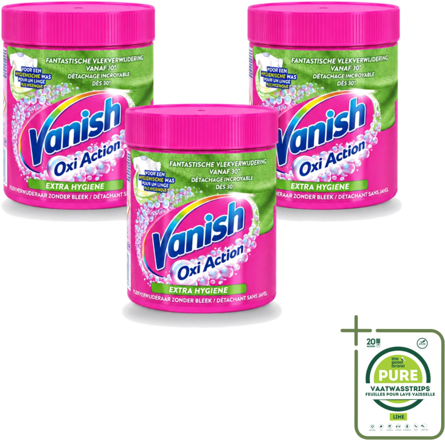 3 x Vanish Oxi Action - Extra Hygiene - Vlekkenverwijderaar Poeder - Zonder Bleek - Gekleurde Was - 470 Gram - Grootverpakking - Vaatwasstrips - Wasmiddel - Vlekverwijderaar - Hygiëne - Gekleurde Was - Wasbeurt