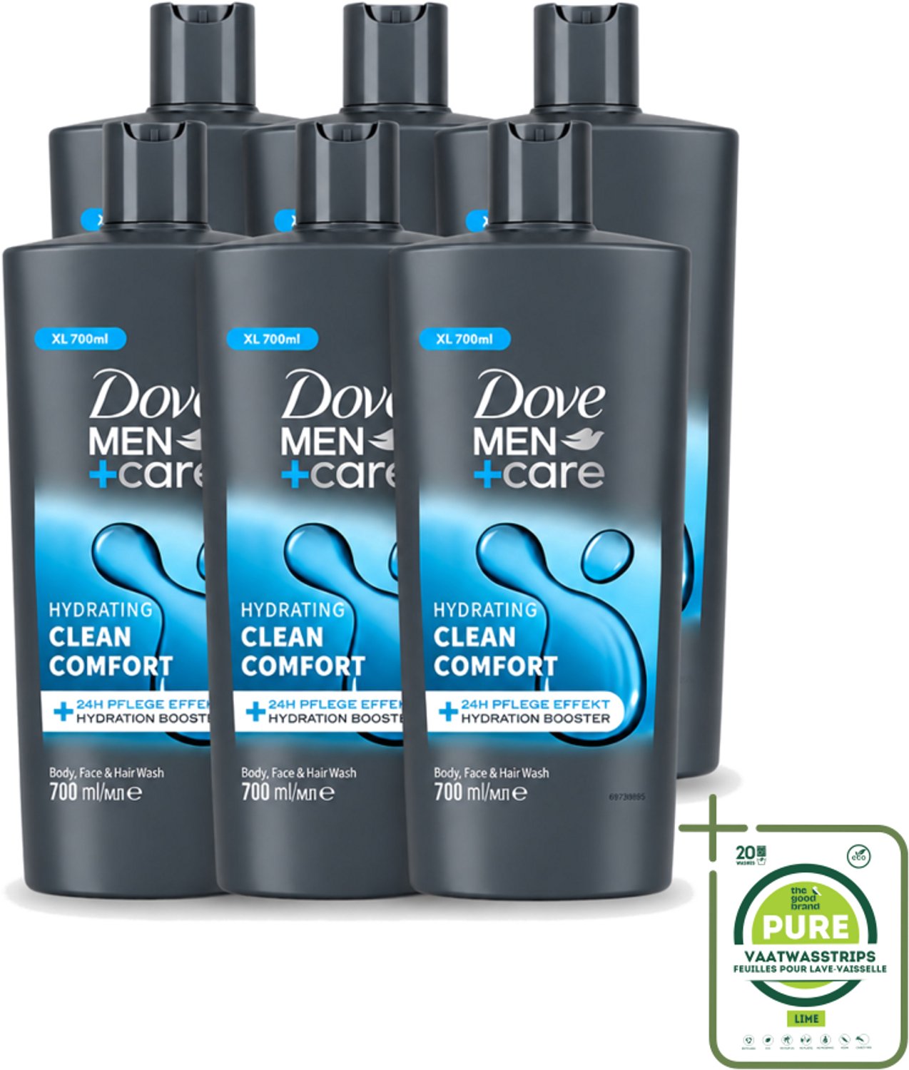 6 x Dove Men+Care - Clean Comfort - 3-in-1 Douchegel - Hydraterend- 700 ml - Grootverpakking - Vaatwasstrips - Douchegel Voor Mannen - Lichaamsgel - Gezichtsgel - Haarverzorging - Hydraatende Douchegel