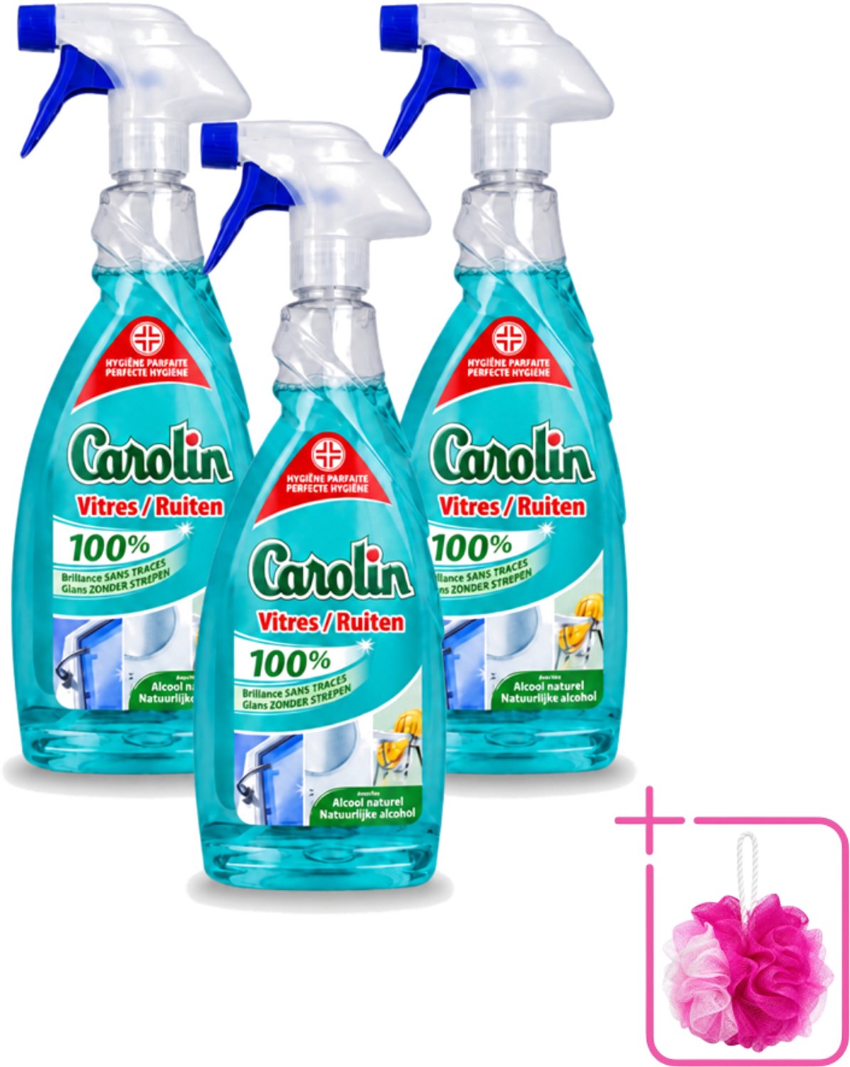 3 x Carolin - Glas- en Ruitenreiniger - Met Natuurlijke Alcohol - 650 ml - Bulkverpakking - Glas reinigen - Douchemop - Ruiten reinigen