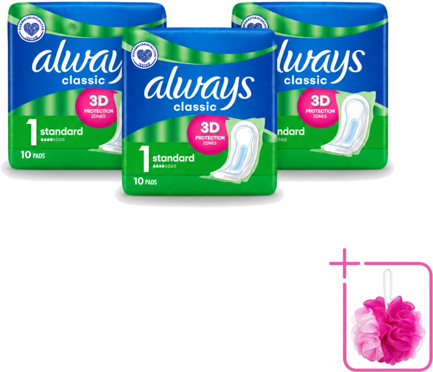 3 x Always Classic - Maandverband - Standaard - 3D Bescherming - 10 Maandverbandjes - Bulkverpakking - Maandverband - Menstruatie