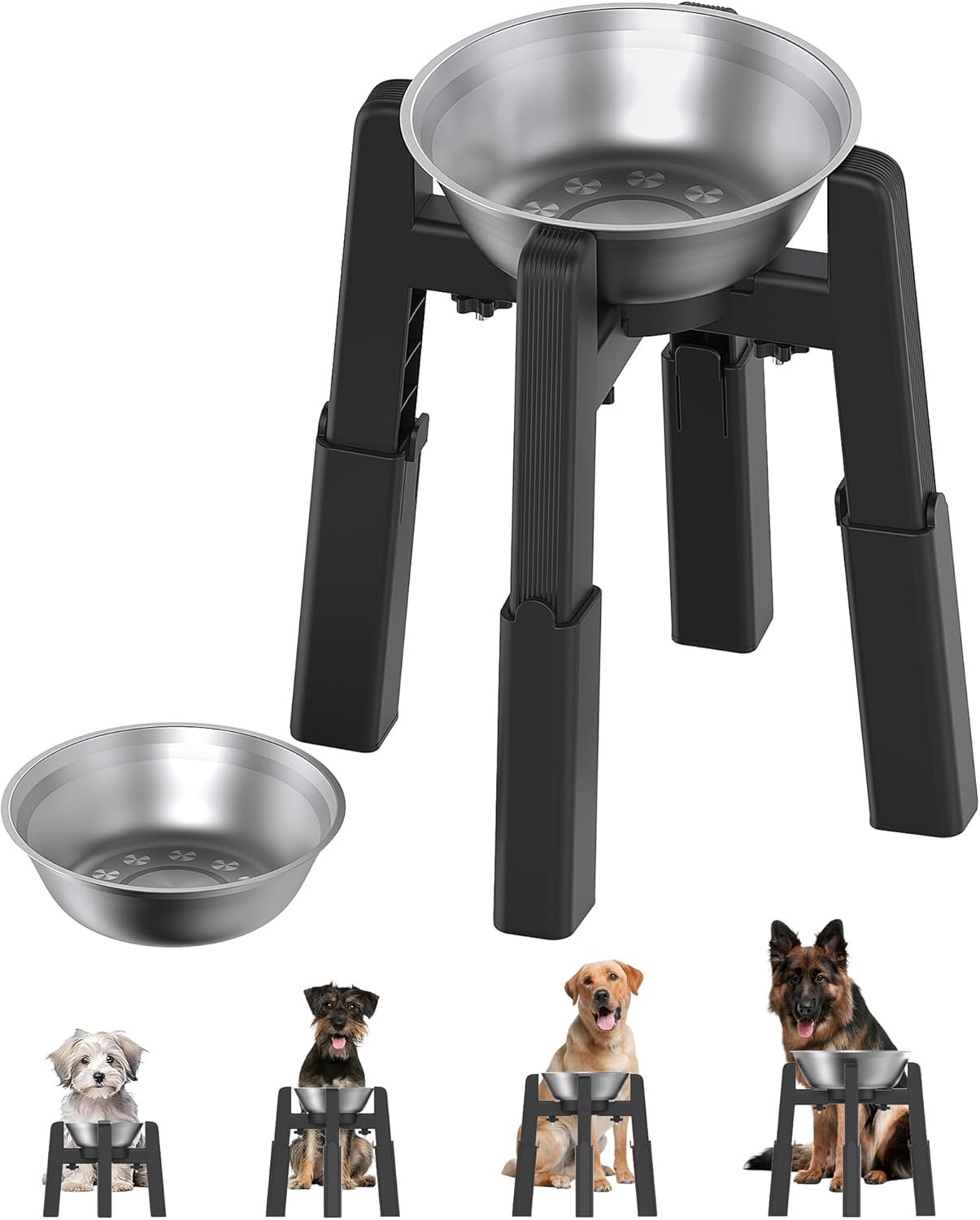 Hondenbakhouder verhoogd - roestvrijstalen bakken - instelbare hoogte en breedte - comfortabel voor grote honden - ShopVlot