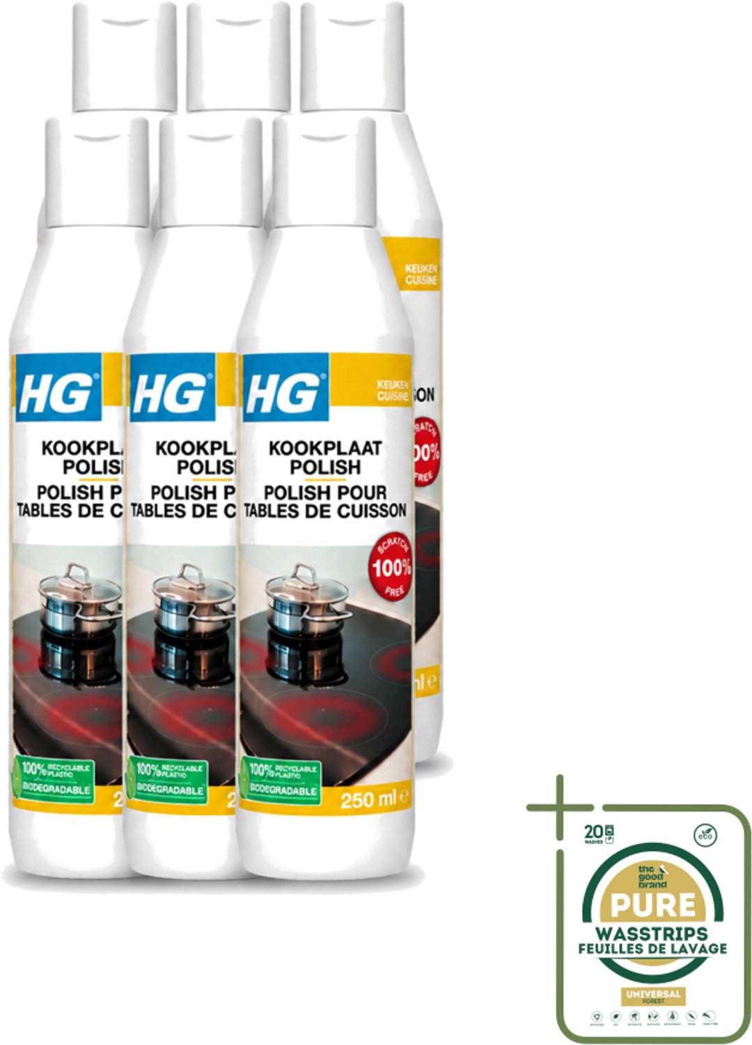 6 x HG - Kookplaatreiniger Polish - Verwijdert Veilig & Effectief Vuil - Beschermende Glans - 250 ml - Kookplaat Reinigen - Vet Verwijderen - Kalk Verwijderen - Kookranden Verwijderen - Inductieplaat Reinigen
