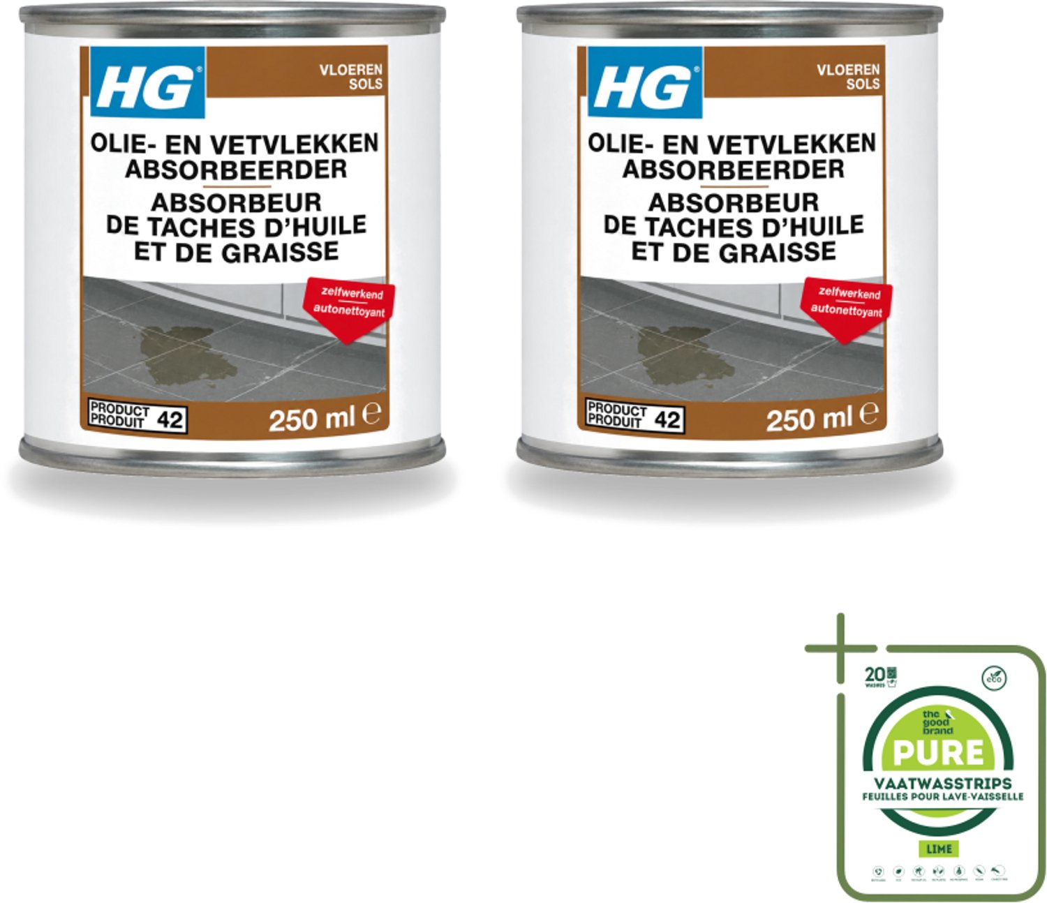 2 x HG - Tegel- & Natuursteen - Olie & Vetvlekken Absorbeerder - Zelfwerkend - 250 ml - Grootverpakking - Vaatwasstrips - Olie En Vetvlekken Absorberen - Natuursteen Vlekken Verwijderen - Vlekken Op Beton - Vlekken Op Cement - Vlekken Op Marmer