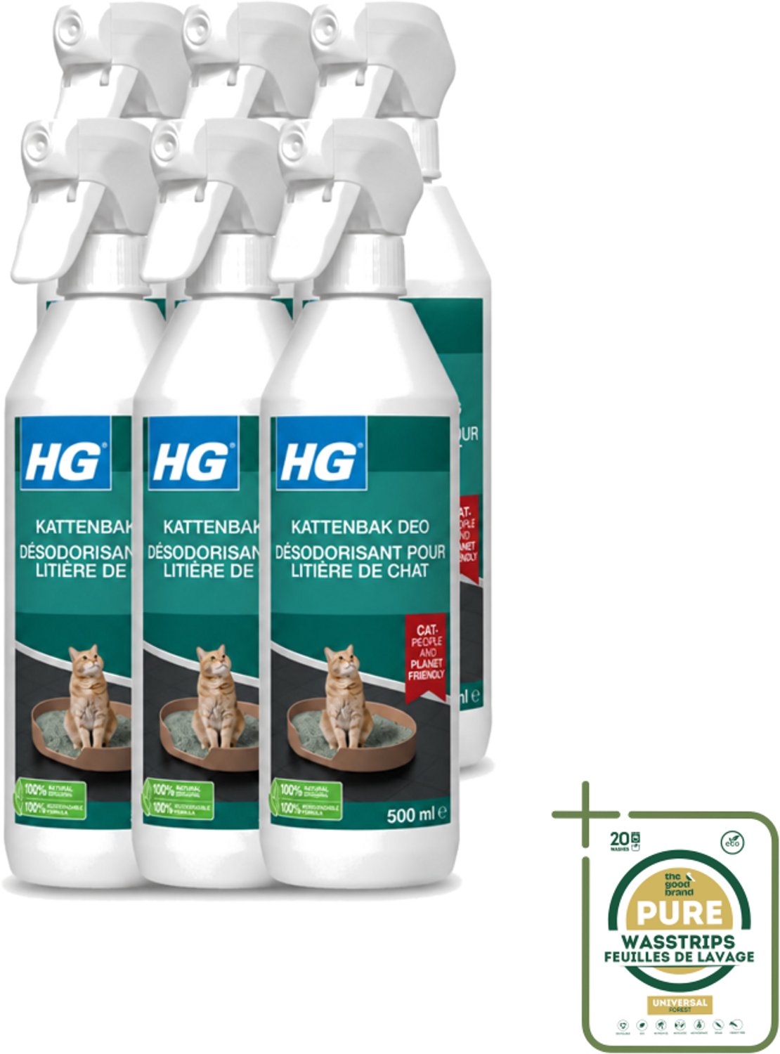 6 x HG - Kattenbak Deo - Neutraliseert Geuren - 100% Biologisch - 500 ml - Wasstrips - Kattenbak Deo - Geurneutralisatie - Kattenbak Geuren - Geurverwijderaar - Kattenbak Reinigen