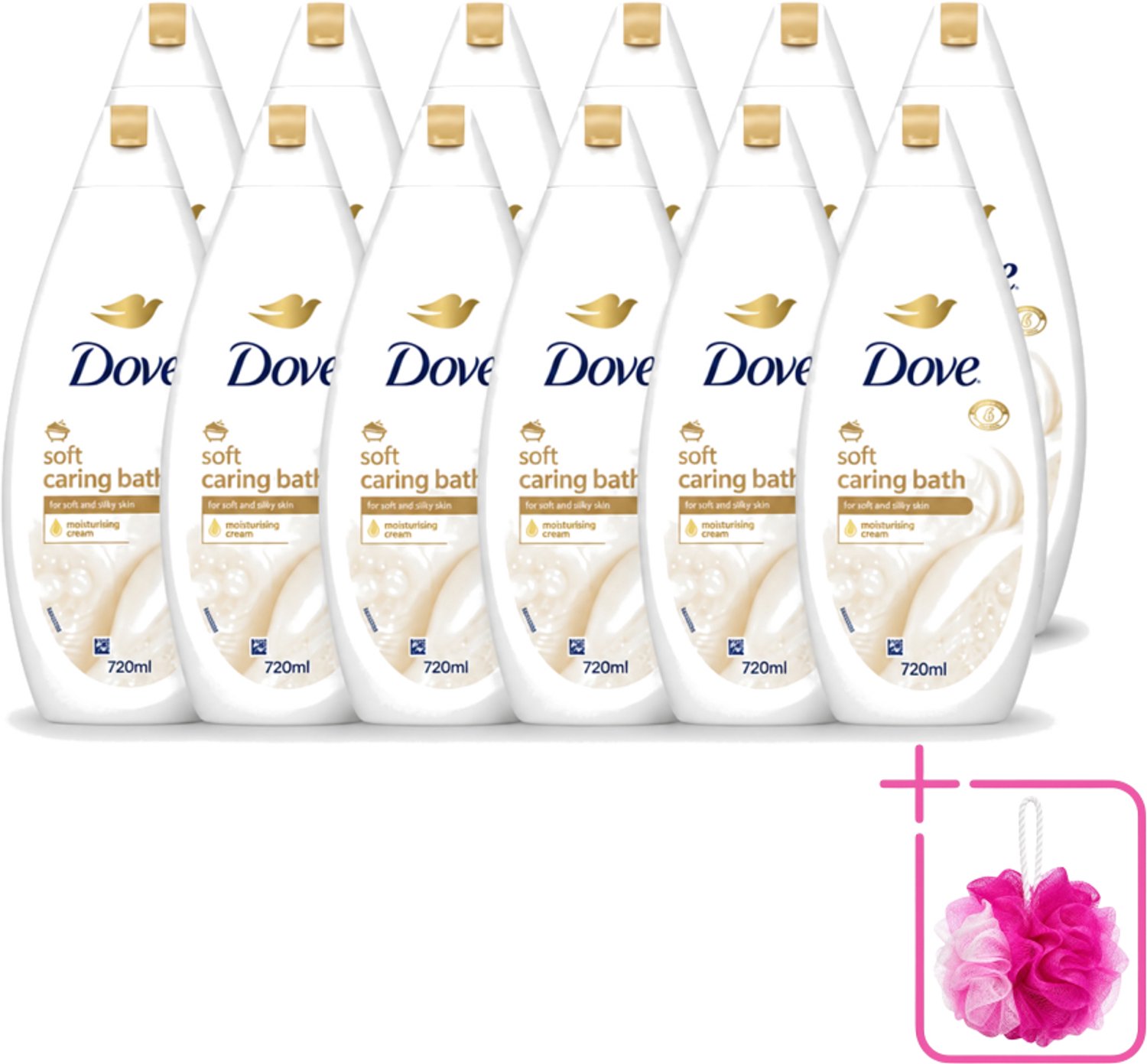 12 x Dove – Badcrème – Soft – 720 ml - Bulkverpakking - Douchegel - Douchemop - Zachte reiniging