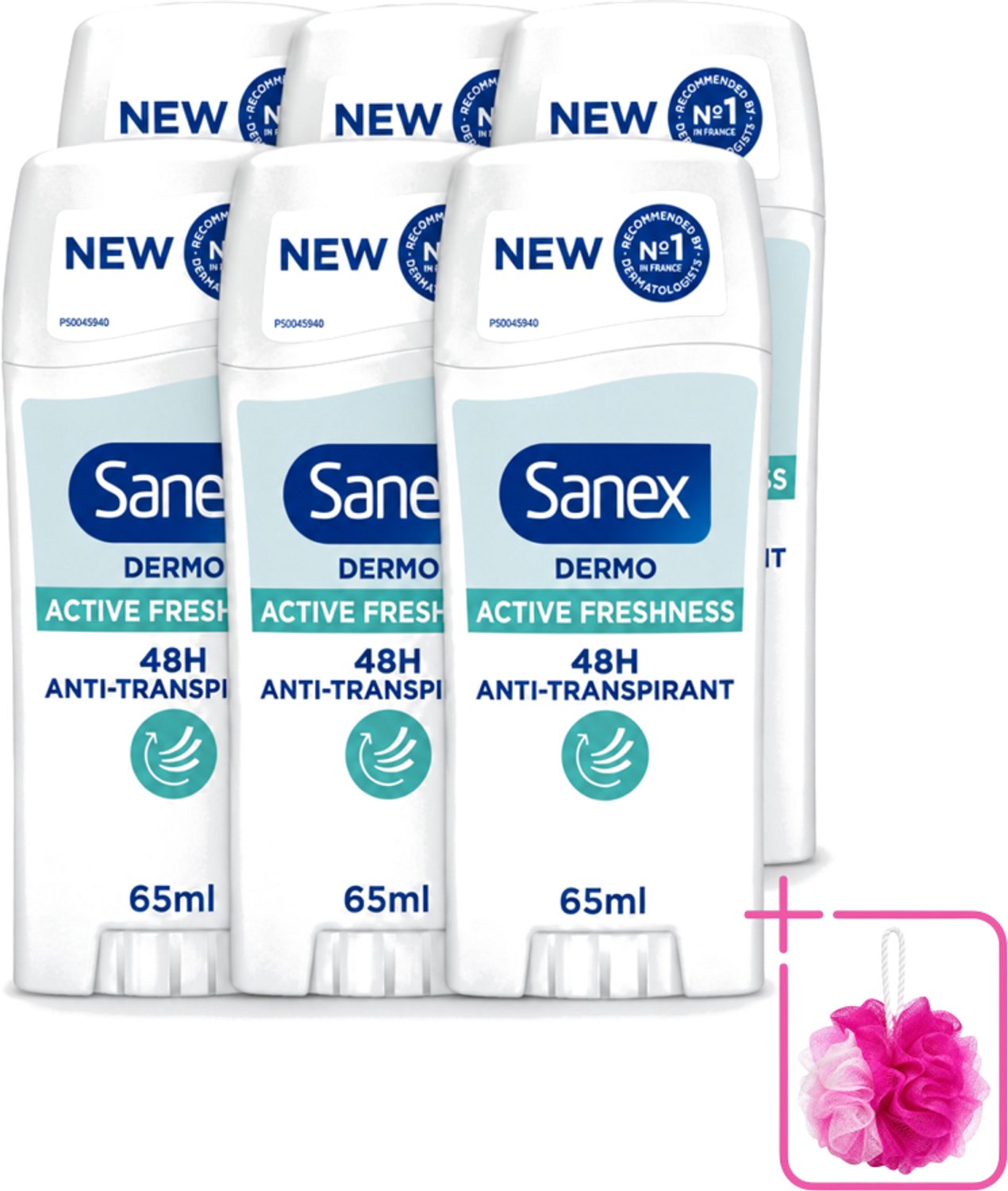 6 x Sanex – Deodorant Stick – Dermo Active Freshness – 65 ml - Bulkverpakking - Deodorantstick - Douchemop - Frisheid
